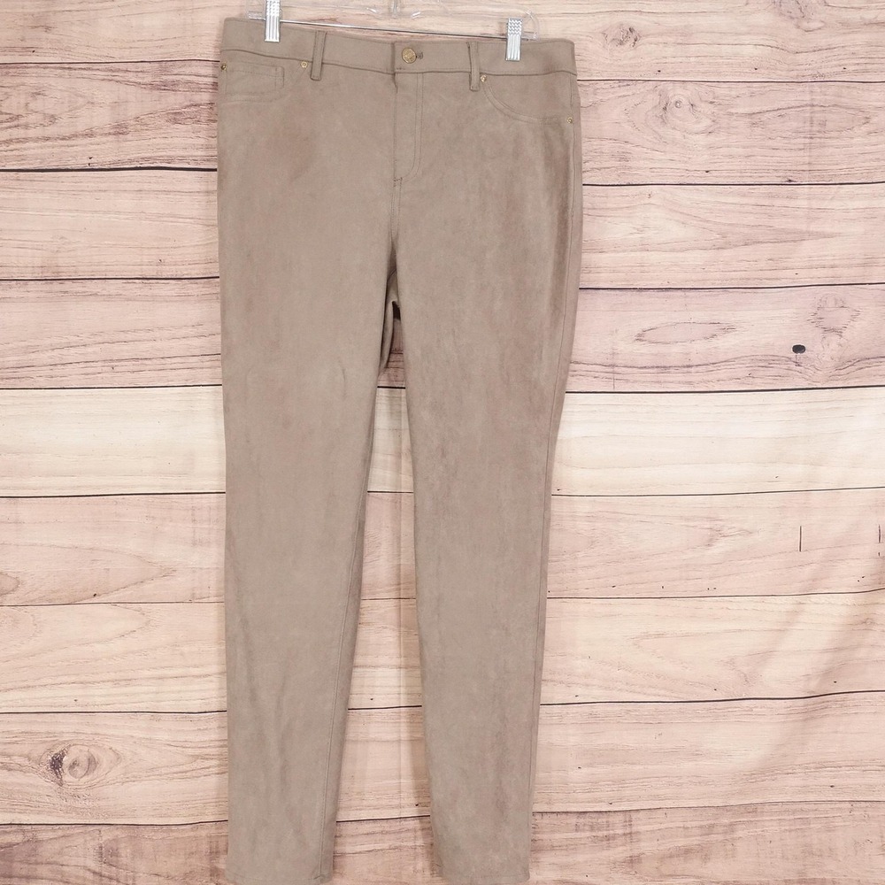 Chico's Pants Womens 1 Beige Faux Suede Slim Knit Stretch Dress Pockets 34x30